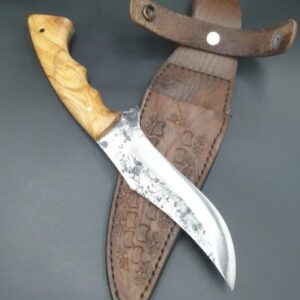 Forged Steel Bowie Knife: Tactical Hunting Knife with Olive Wood Grip
