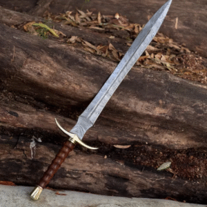 Damascus Steel Viking Sword: Handmade Norse Replica with Leather Sheath