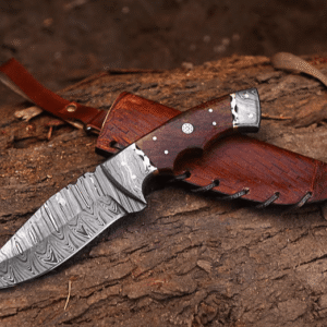 Handmade Damascus Steel Skinner Knife with Leather Sheath, Best For Camping and Outdoor Activities, Perfect Gift